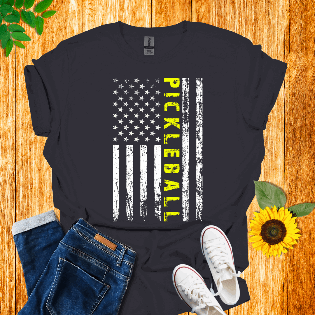 American White Flag -Yellow Pickleball T-Shirt