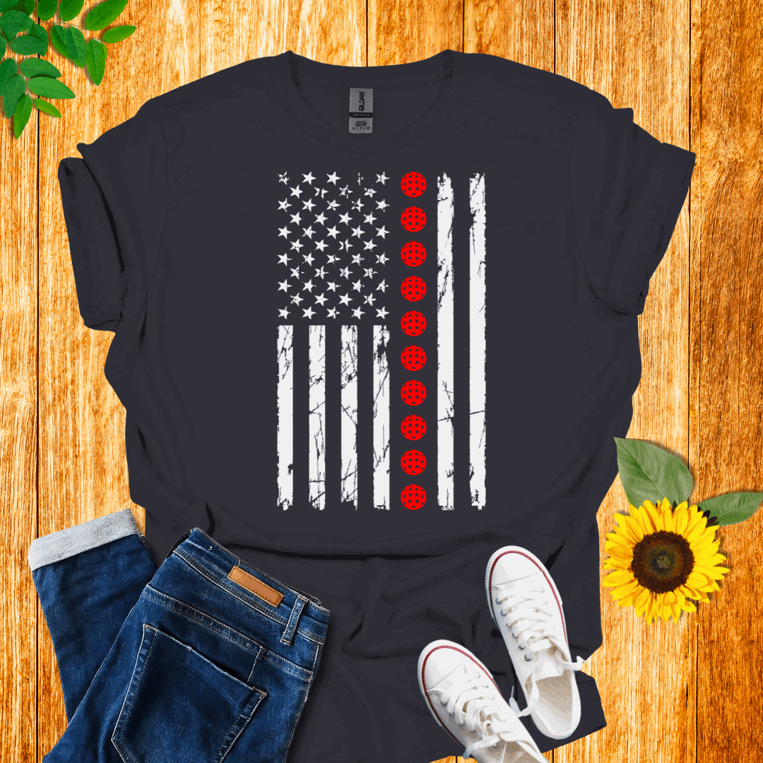 American Red Balls Flag Pickleball T-Shirt