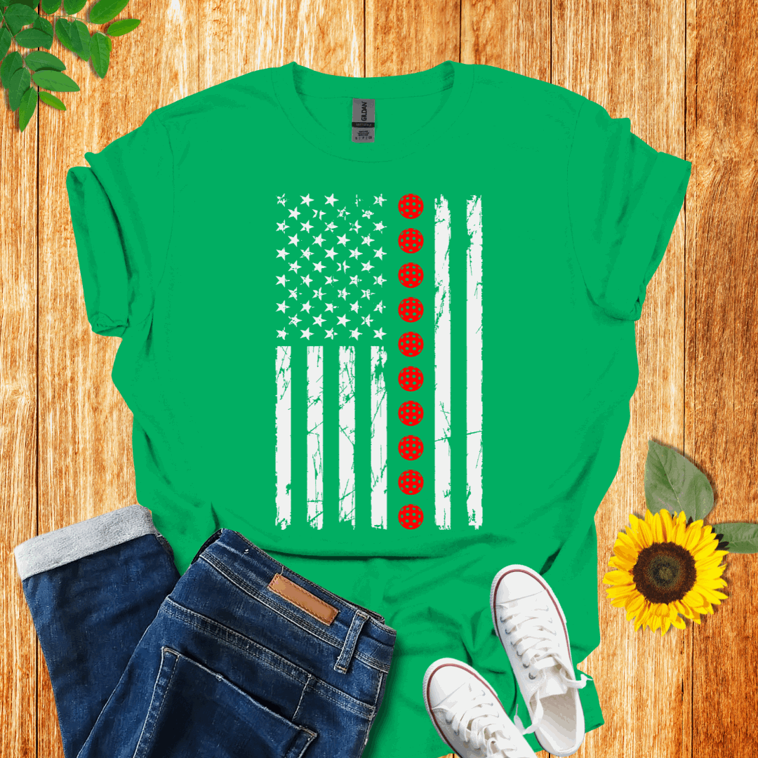 American Red Balls Flag Pickleball T-Shirt