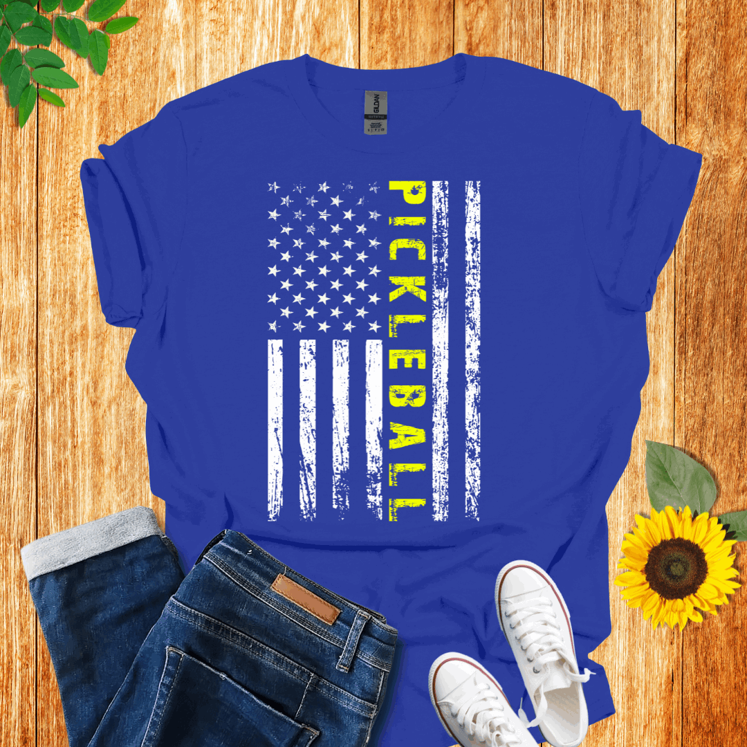 American White Flag -Yellow Pickleball T-Shirt