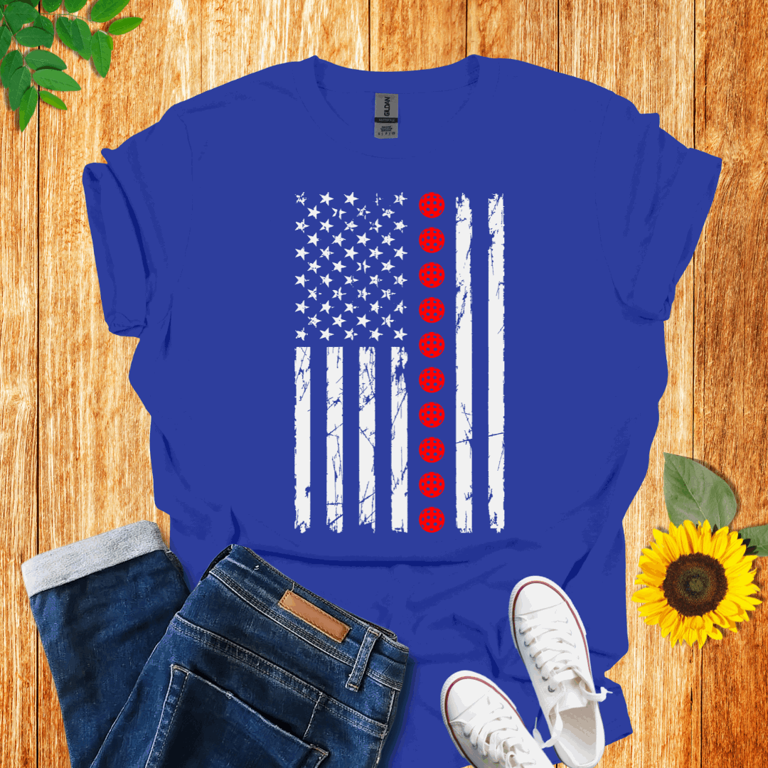 American Red Balls Flag Pickleball T-Shirt