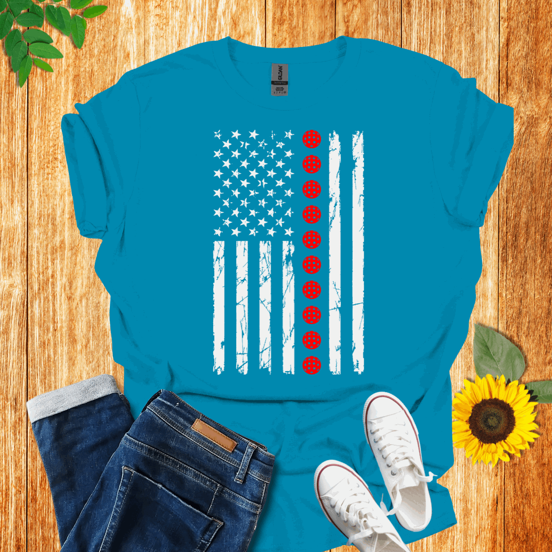 American Red Balls Flag Pickleball T-Shirt