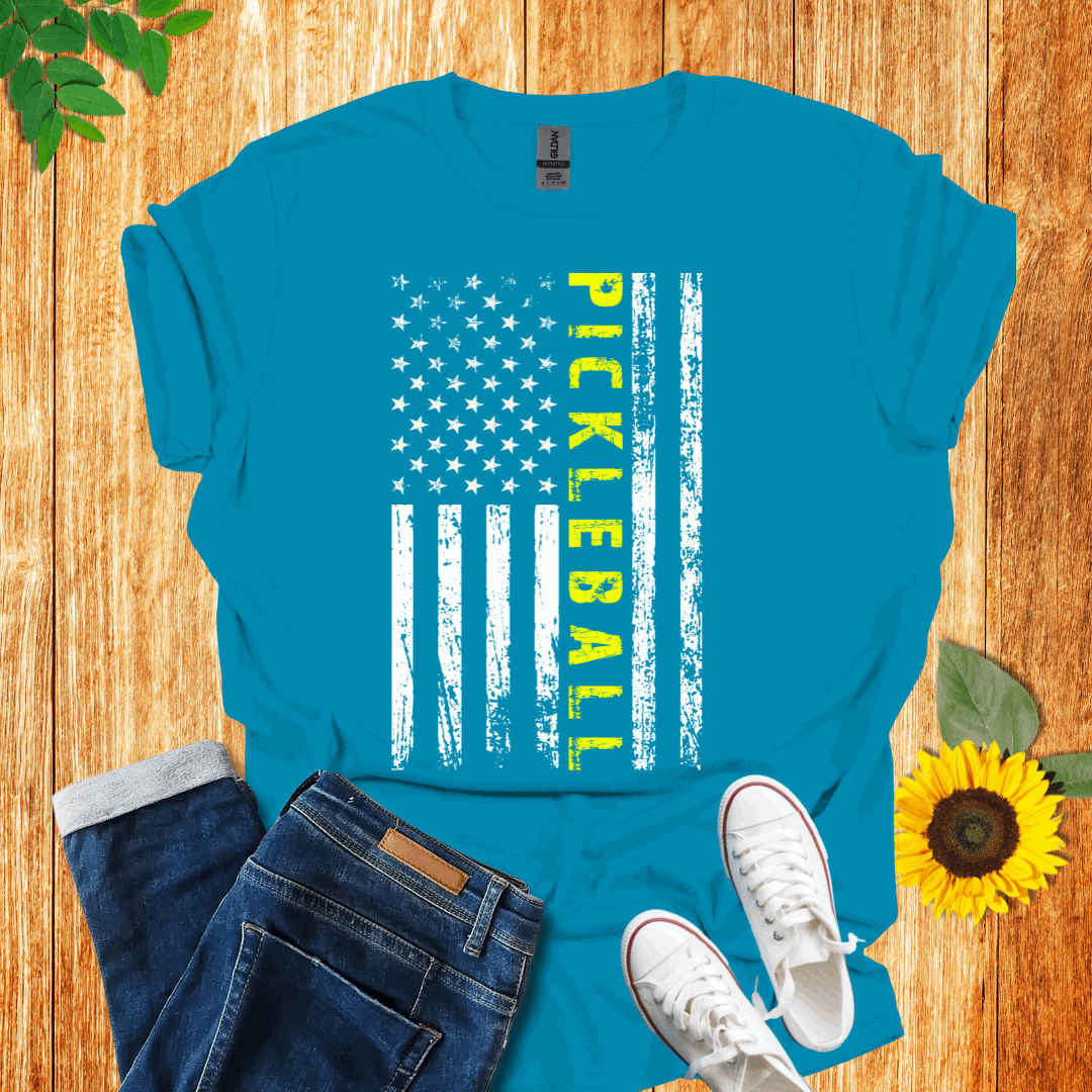 American White Flag -Yellow Pickleball T-Shirt