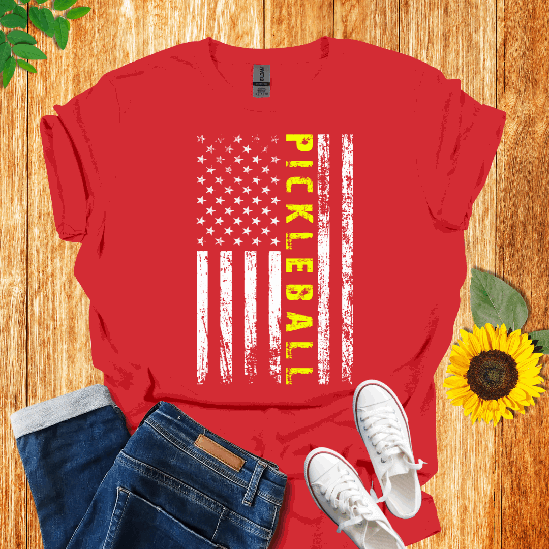 American White Flag -Yellow Pickleball T-Shirt