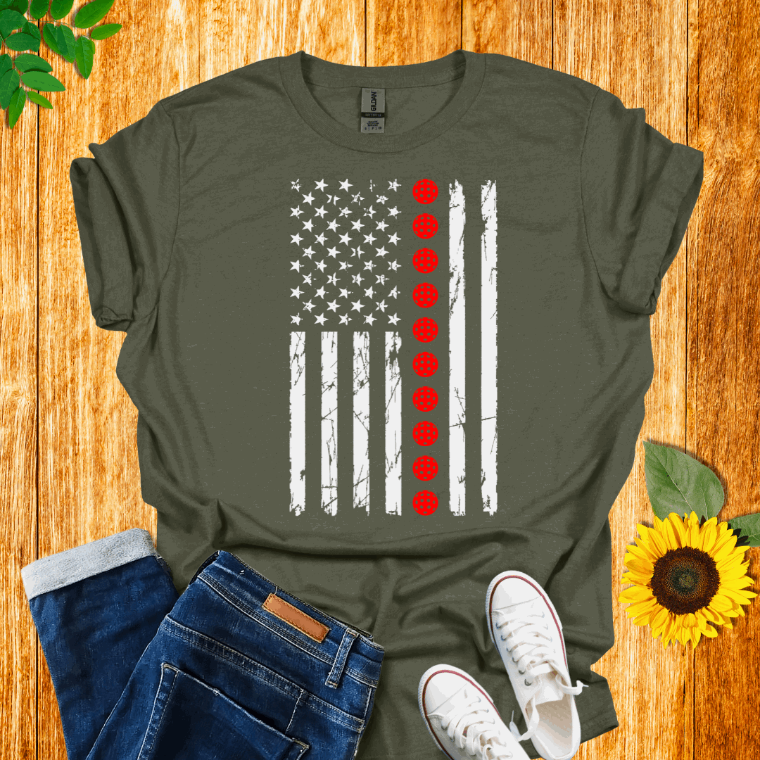 American Red Balls Flag Pickleball T-Shirt