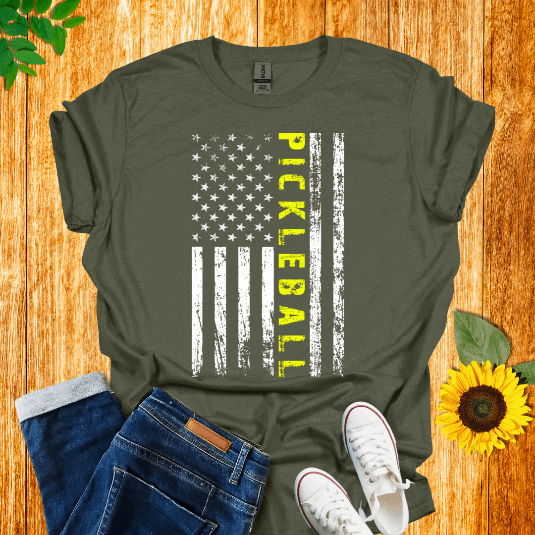 American White Flag -Yellow Pickleball T-Shirt