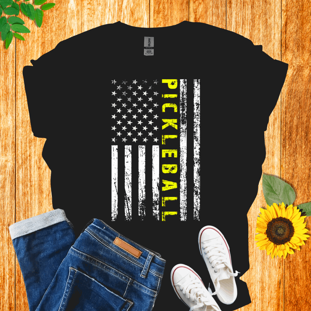 American White Flag -Yellow Pickleball T-Shirt