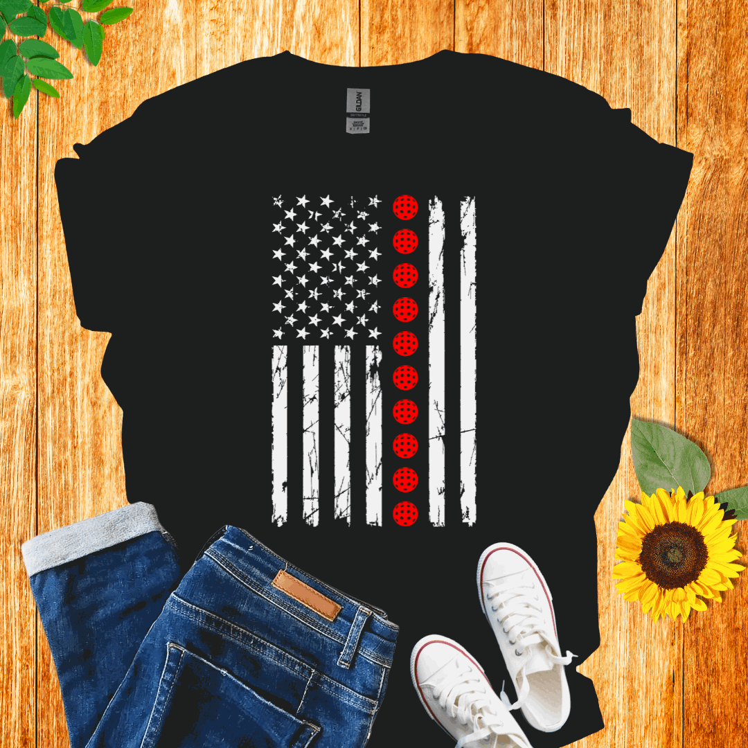 American Red Balls Flag Pickleball T-Shirt