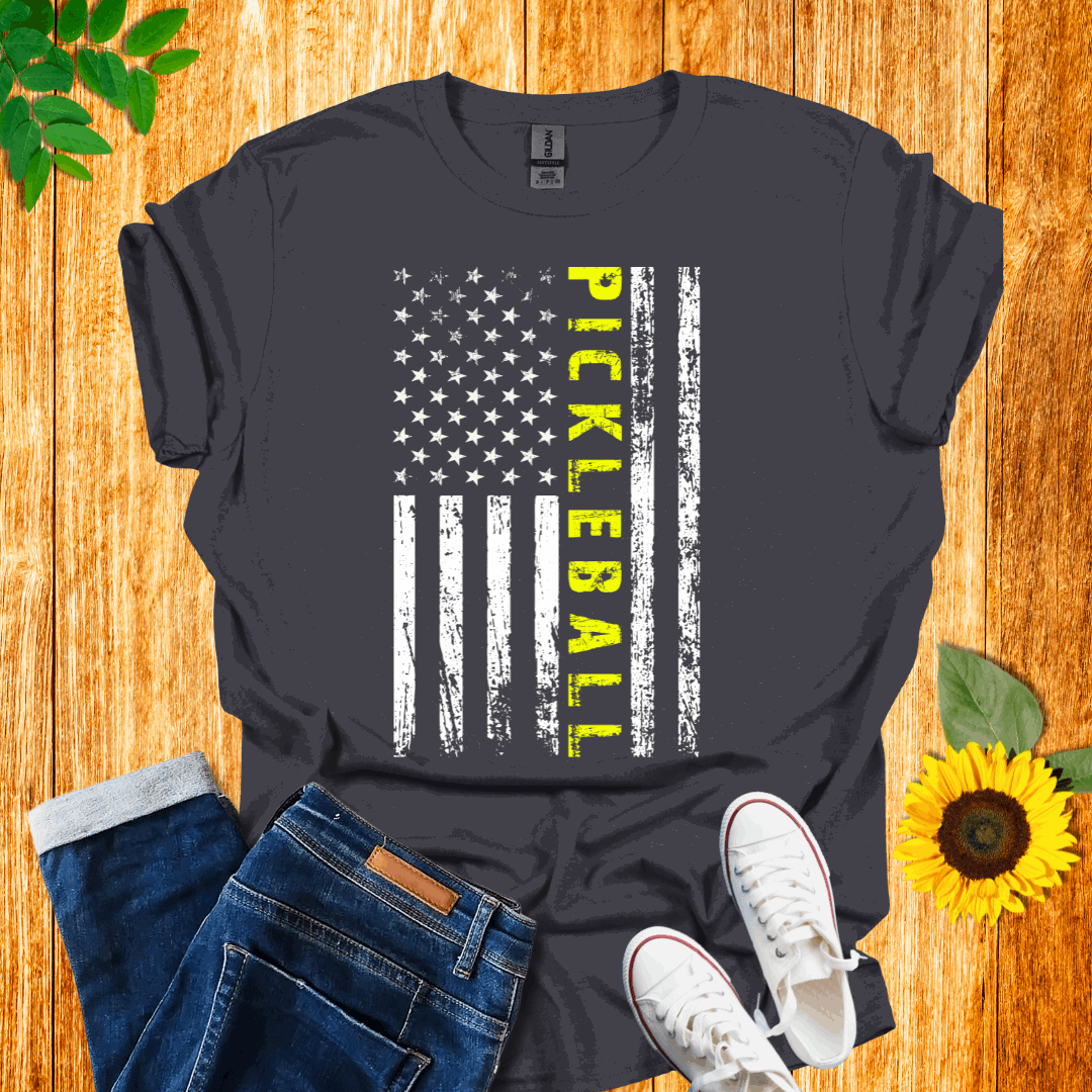 American White Flag -Yellow Pickleball T-Shirt