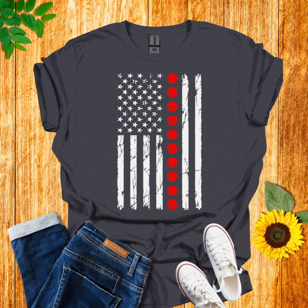 American Red Balls Flag Pickleball T-Shirt