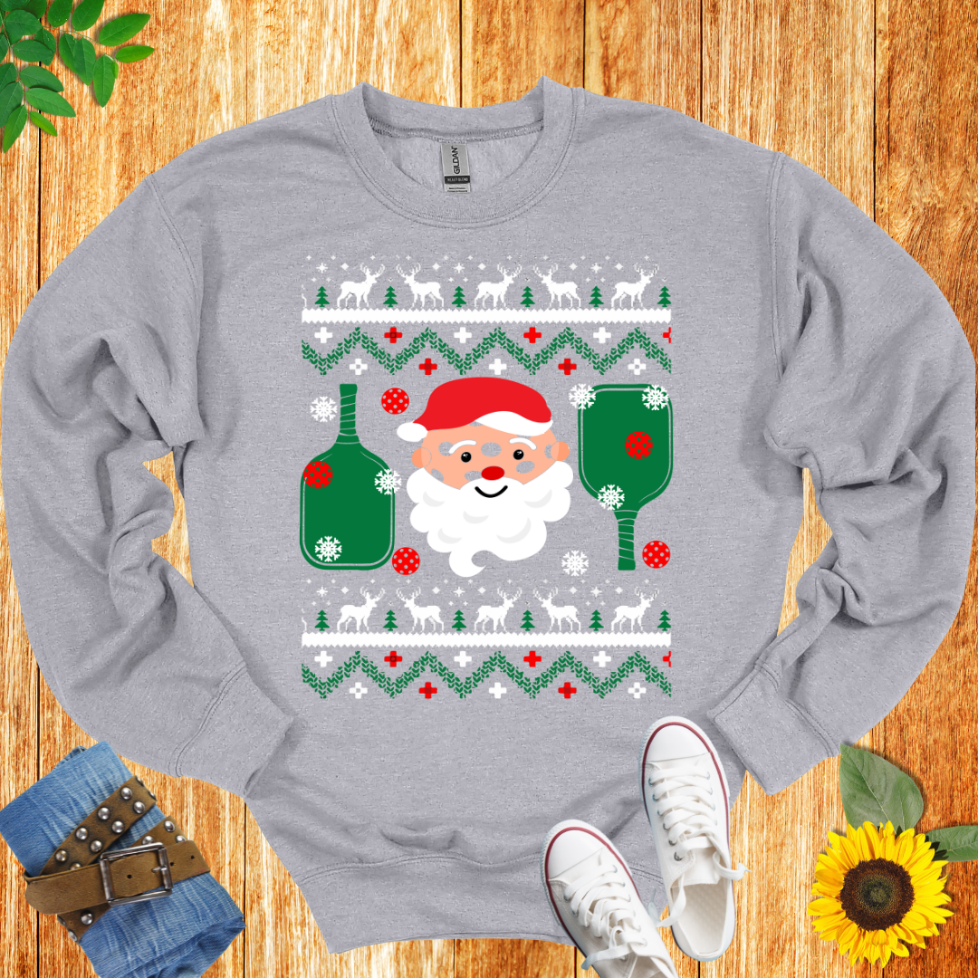 Santa Reindeer Pickleball Crewneck Sweatshirt