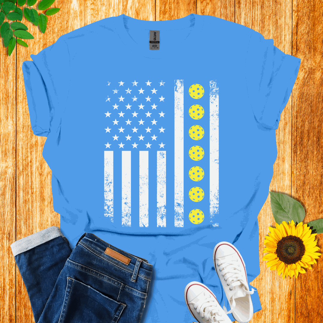 American Yellow Pickleball Flag T-Shirt