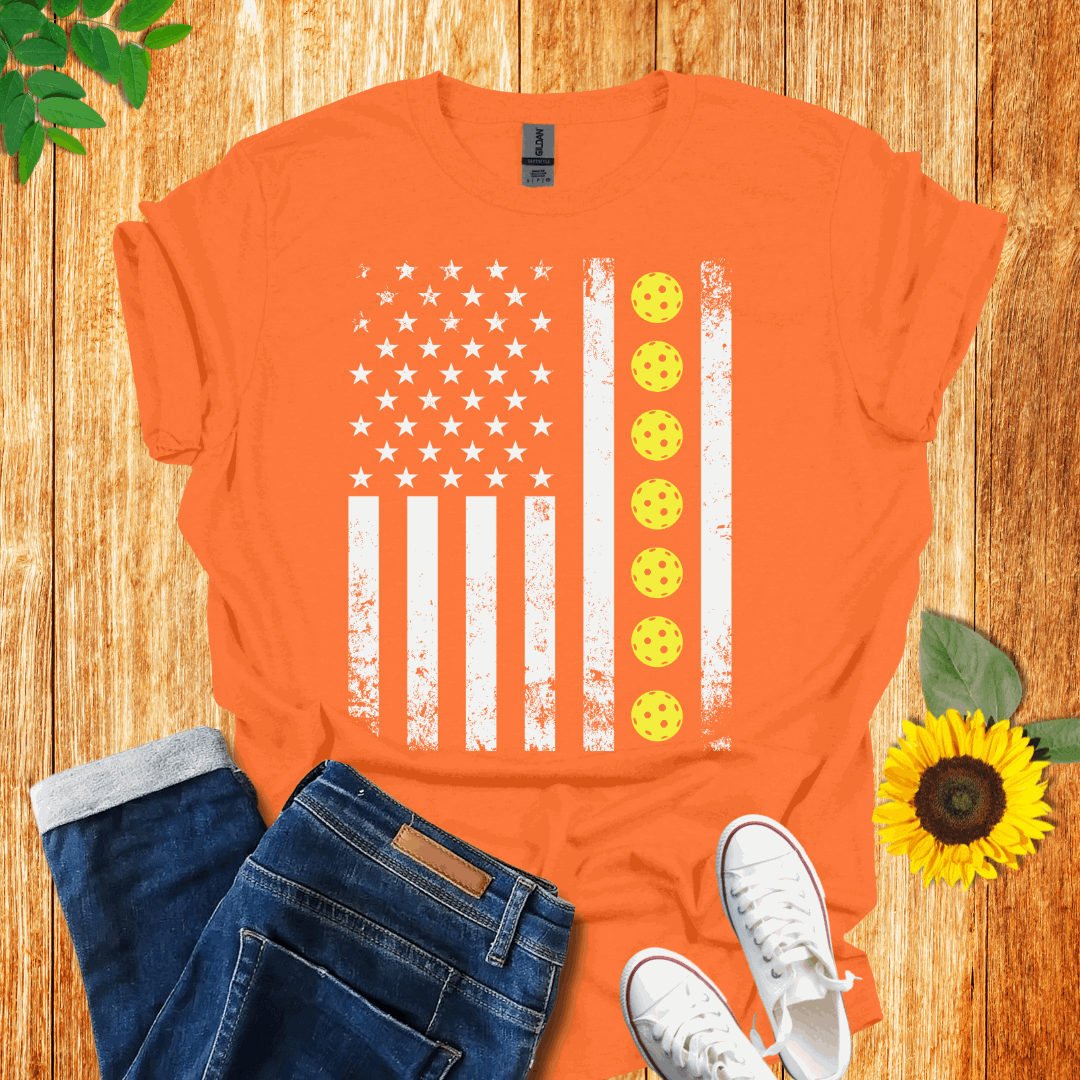 American Yellow Pickleball Flag T-Shirt