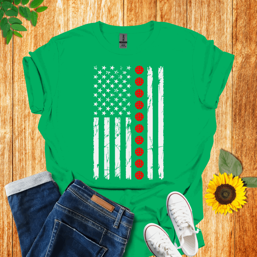 American Red Balls Flag  Pickleball T-Shirt