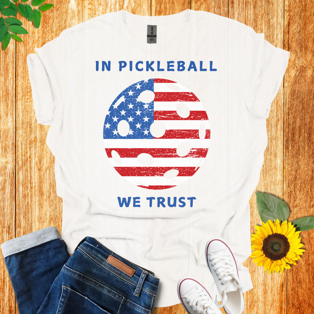 In pickleball we trust  t-shirt white color, front