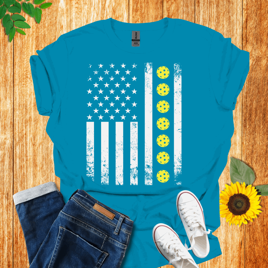 American Yellow Pickleball Flag T-Shirt