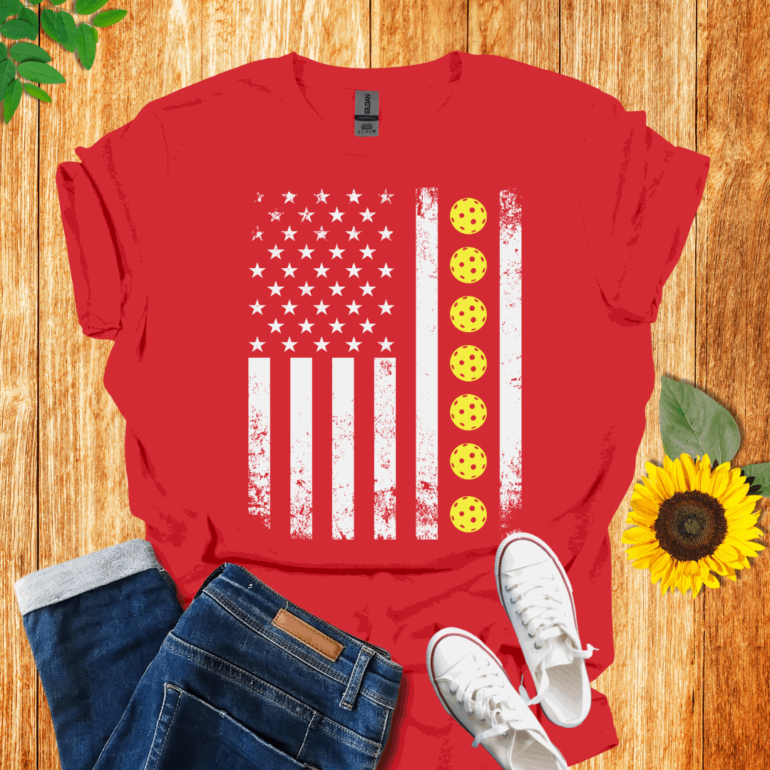 American Yellow Pickleball Flag T-Shirt