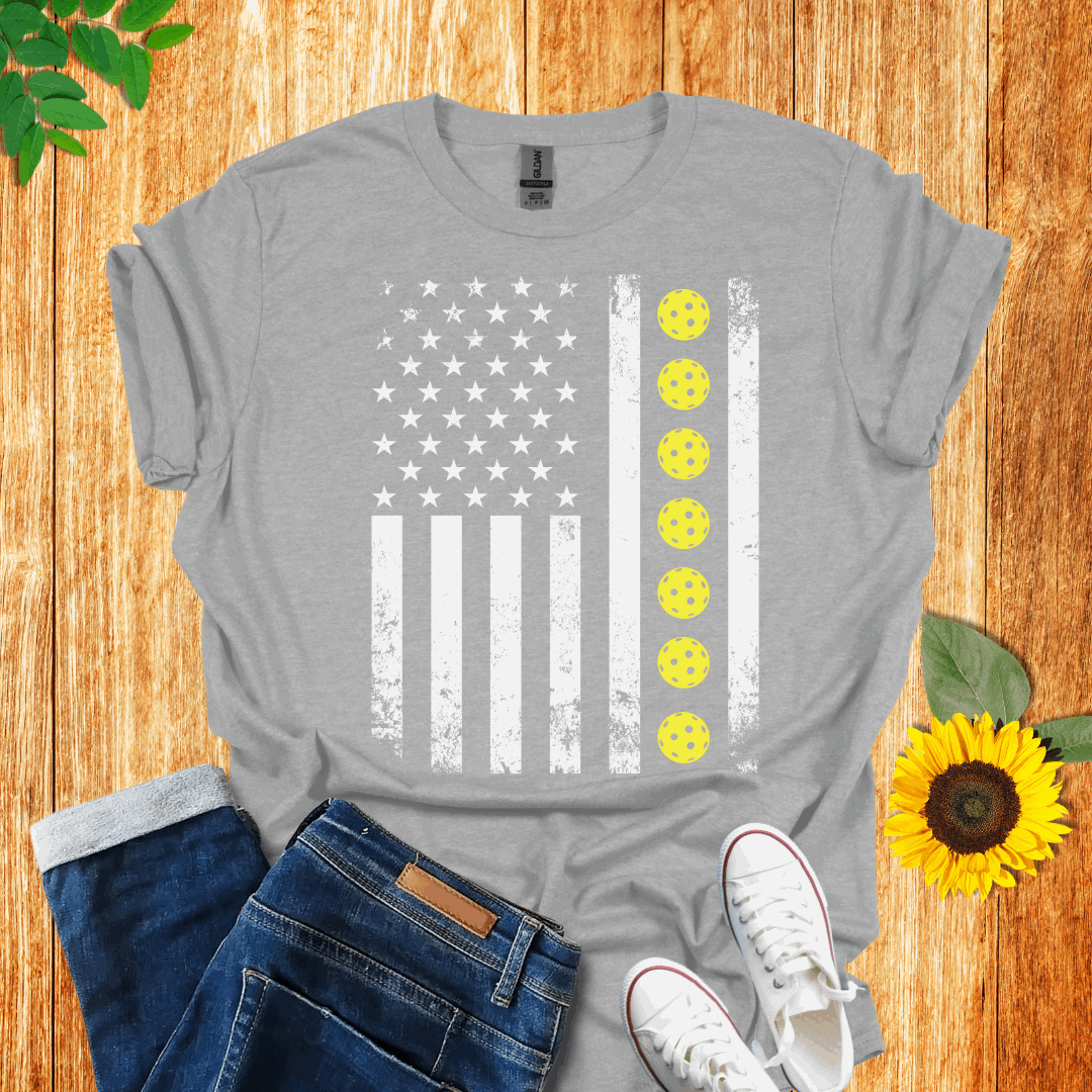 American Yellow Pickleball Flag T-Shirt