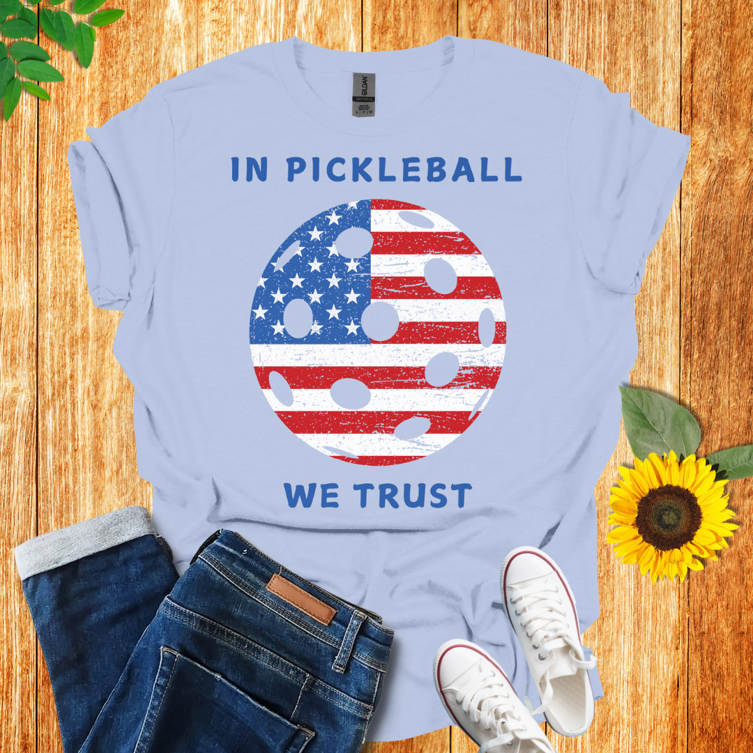 In pickleball we trust light blue color, front