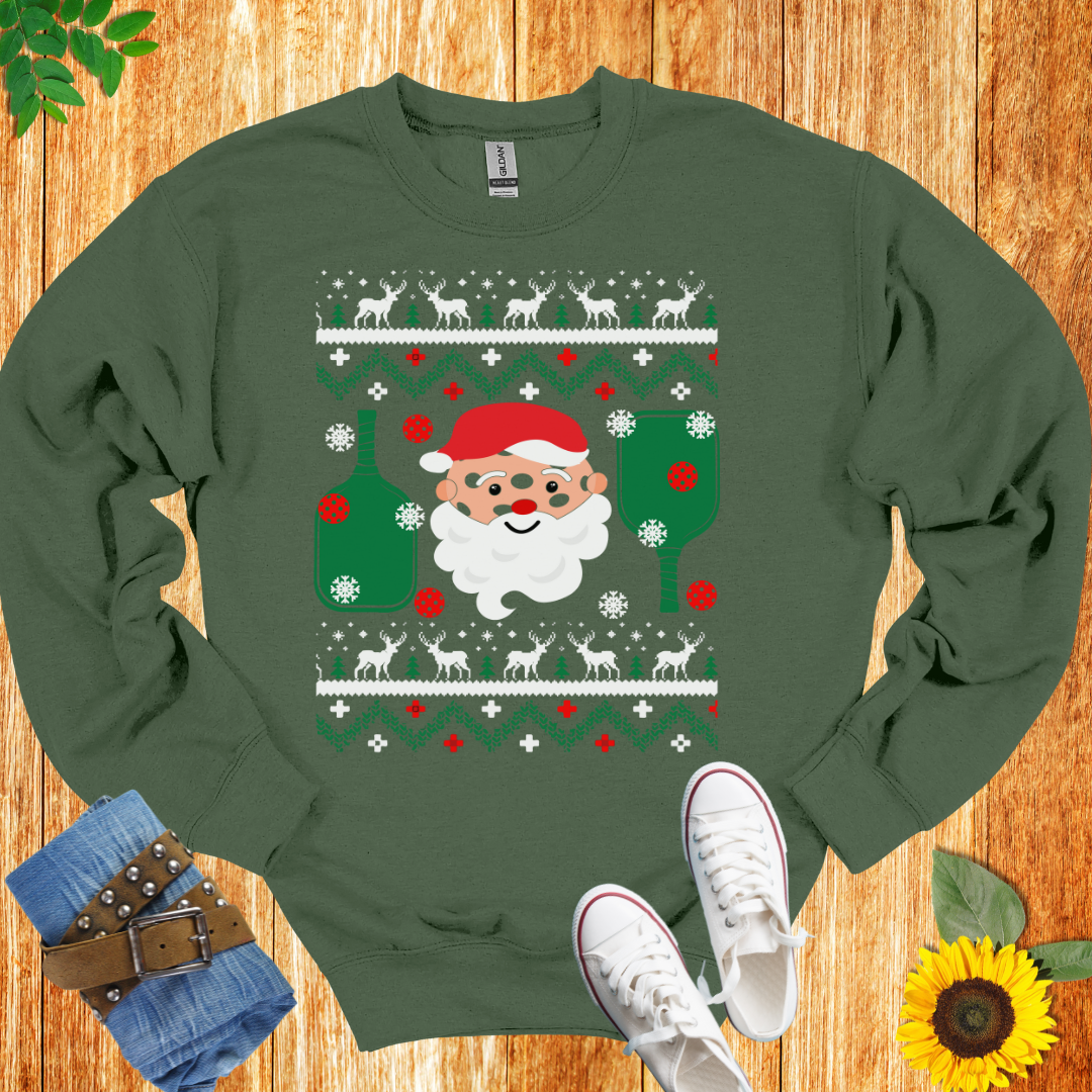 Santa Reindeer Pickleball Crewneck Sweatshirt