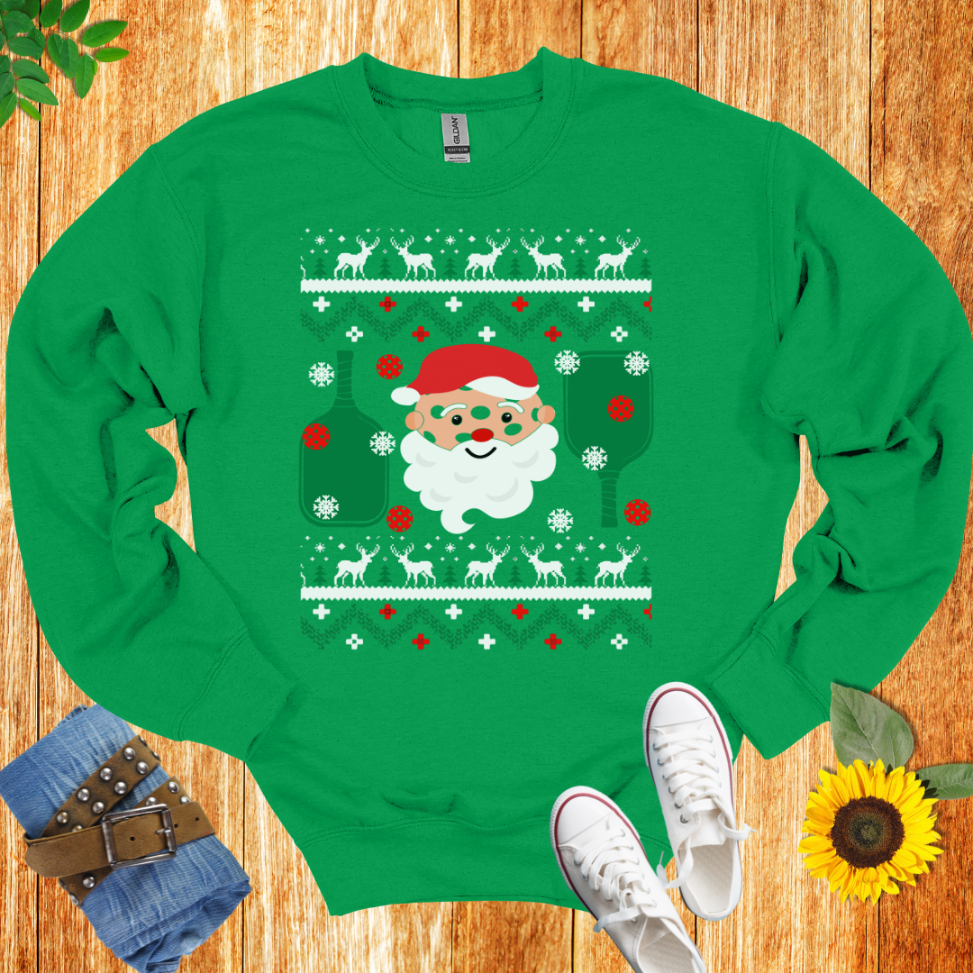 Santa Reindeer Pickleball Crewneck Sweatshirt