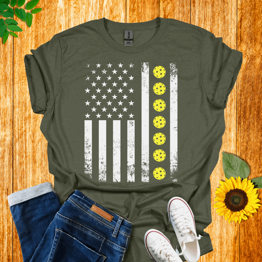 American Yellow Pickleball Flag T-Shirt