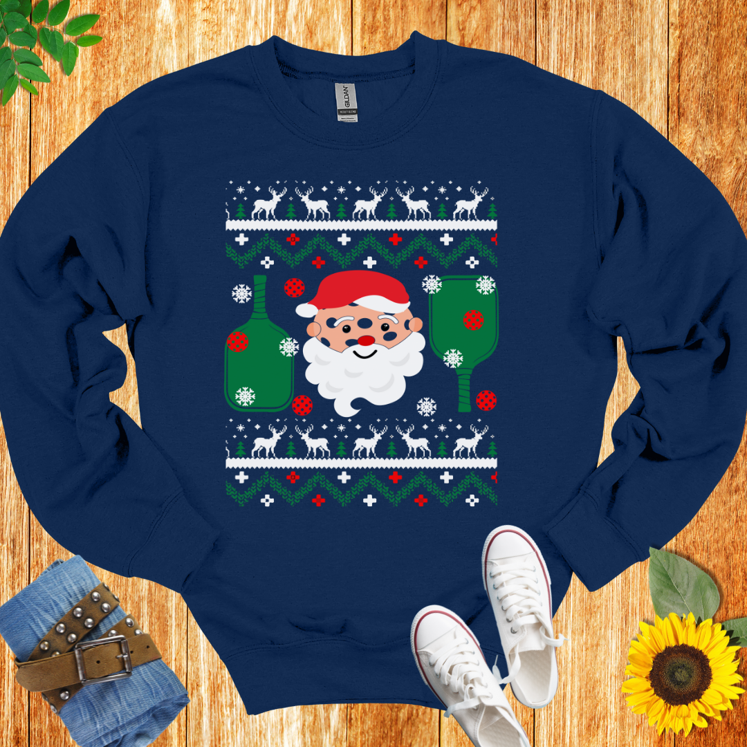 Santa Reindeer Pickleball Crewneck Sweatshirt