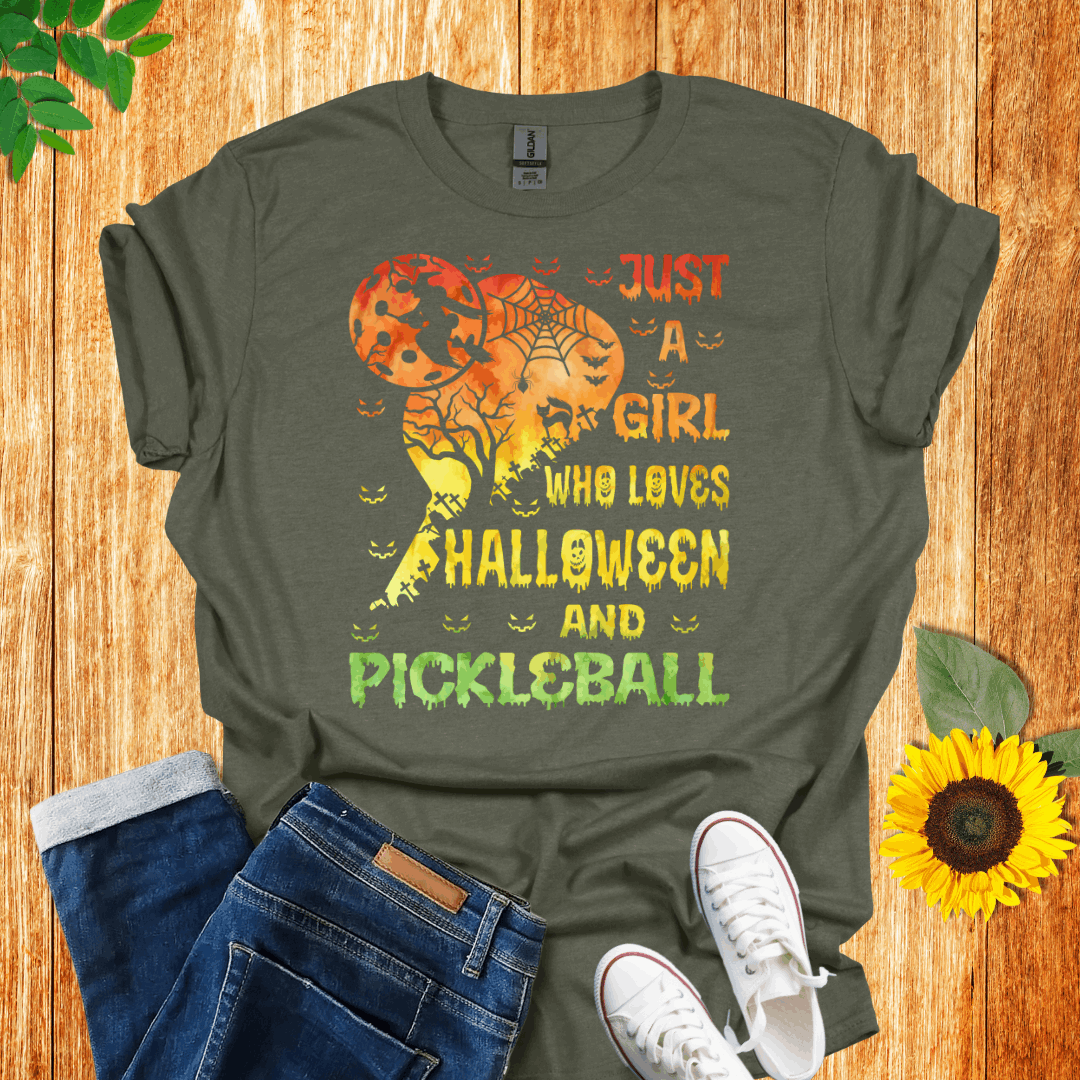 Just A Girl Who Loves Halloween And Pickleball T-Shirt