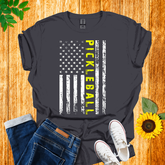 American White Flag -Yellow  Pickleball T-Shirt