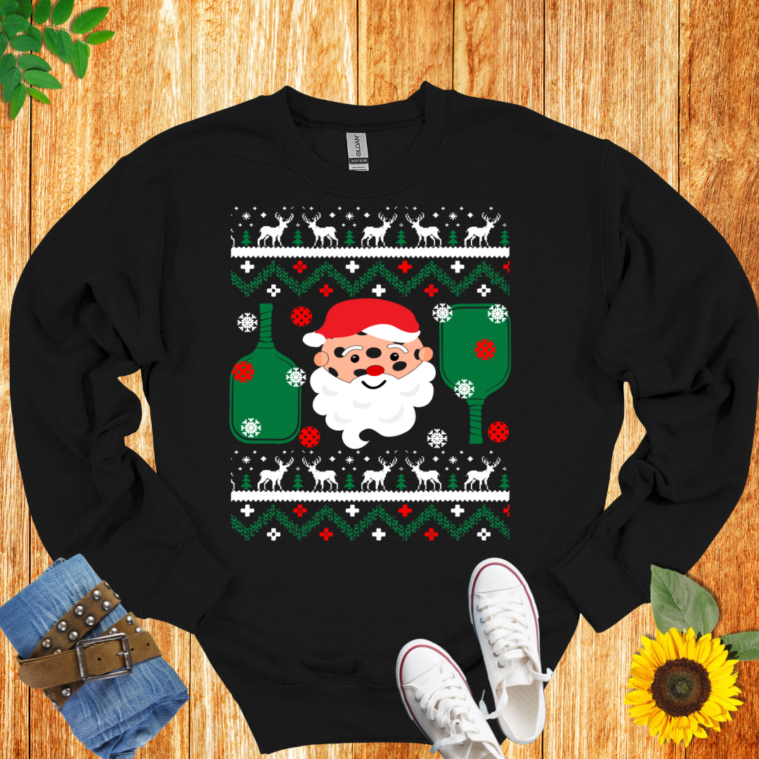 Santa Reindeer Pickleball Crewneck Sweatshirt