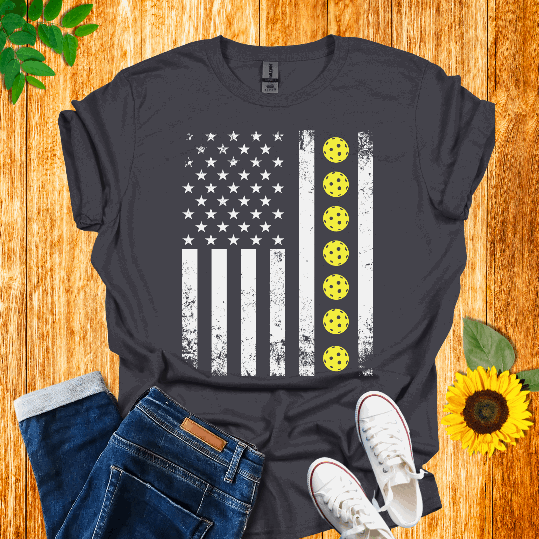 American Yellow Pickleball Flag T-Shirt