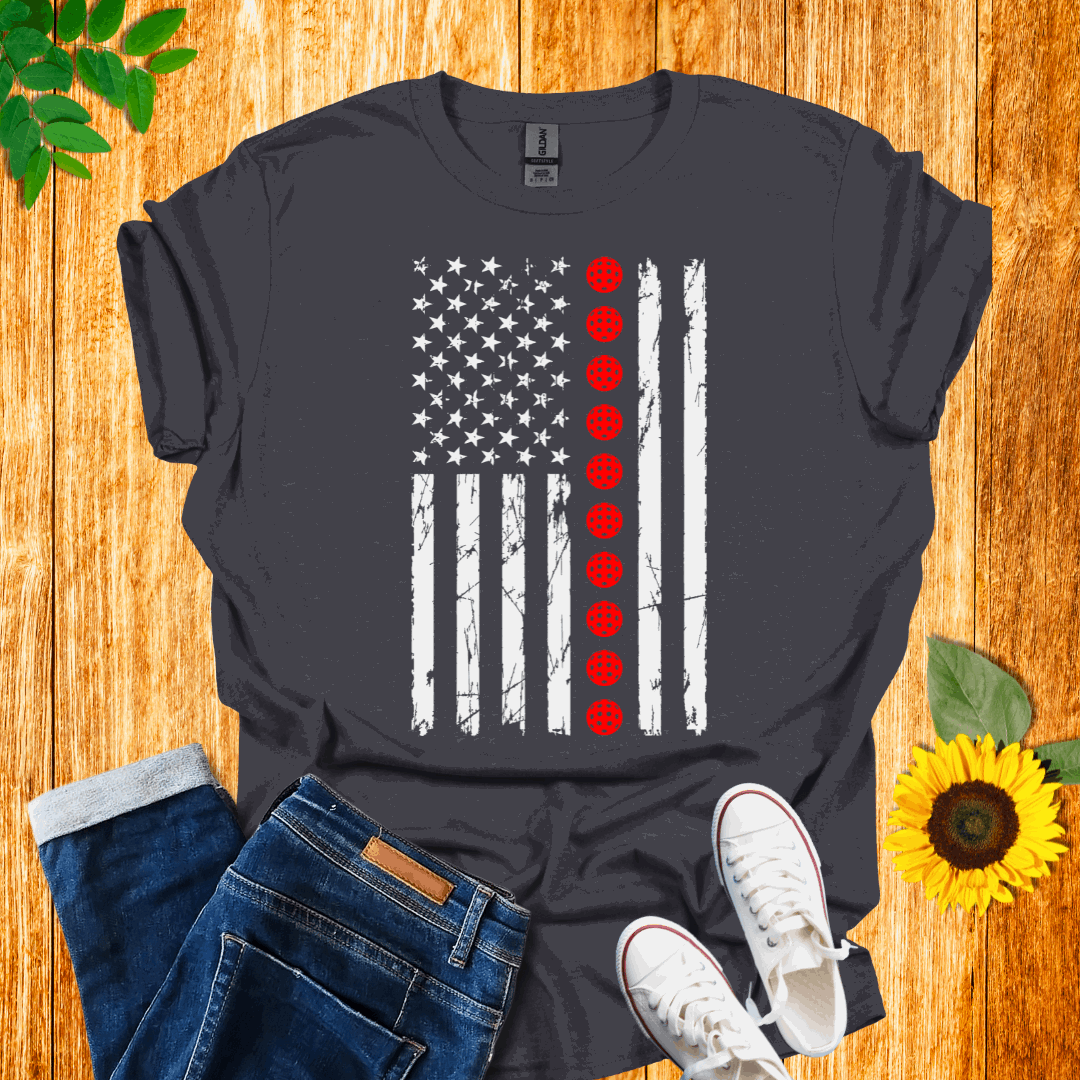 American Red Balls Flag  Pickleball T-Shirt