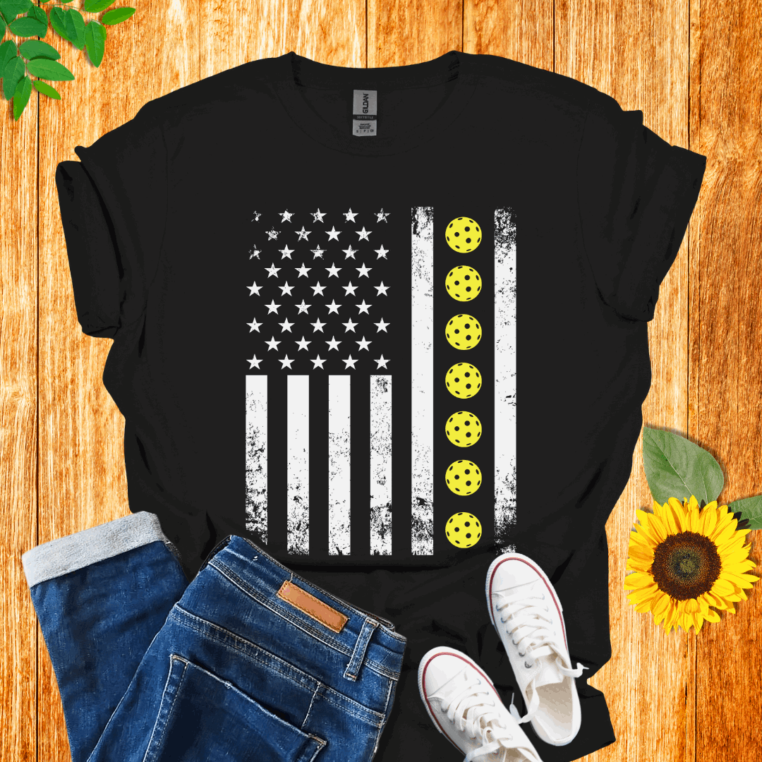 American Yellow Pickleball Flag T-Shirt