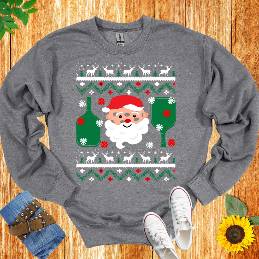 Santa Reindeer Pickleball Crewneck Sweatshirt